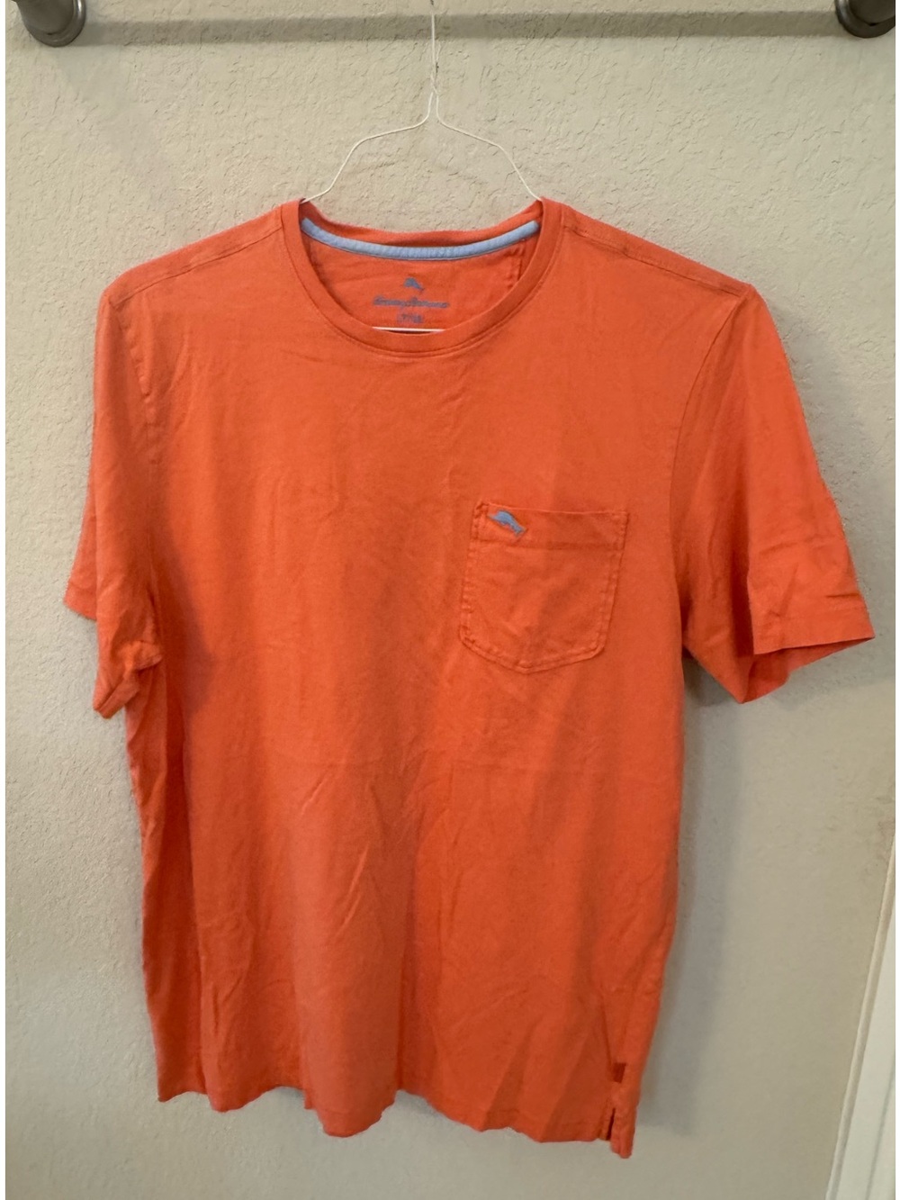 Tommy Bahama Orange Pocket Crewneck T-Shirt. Blue logo. Size LT